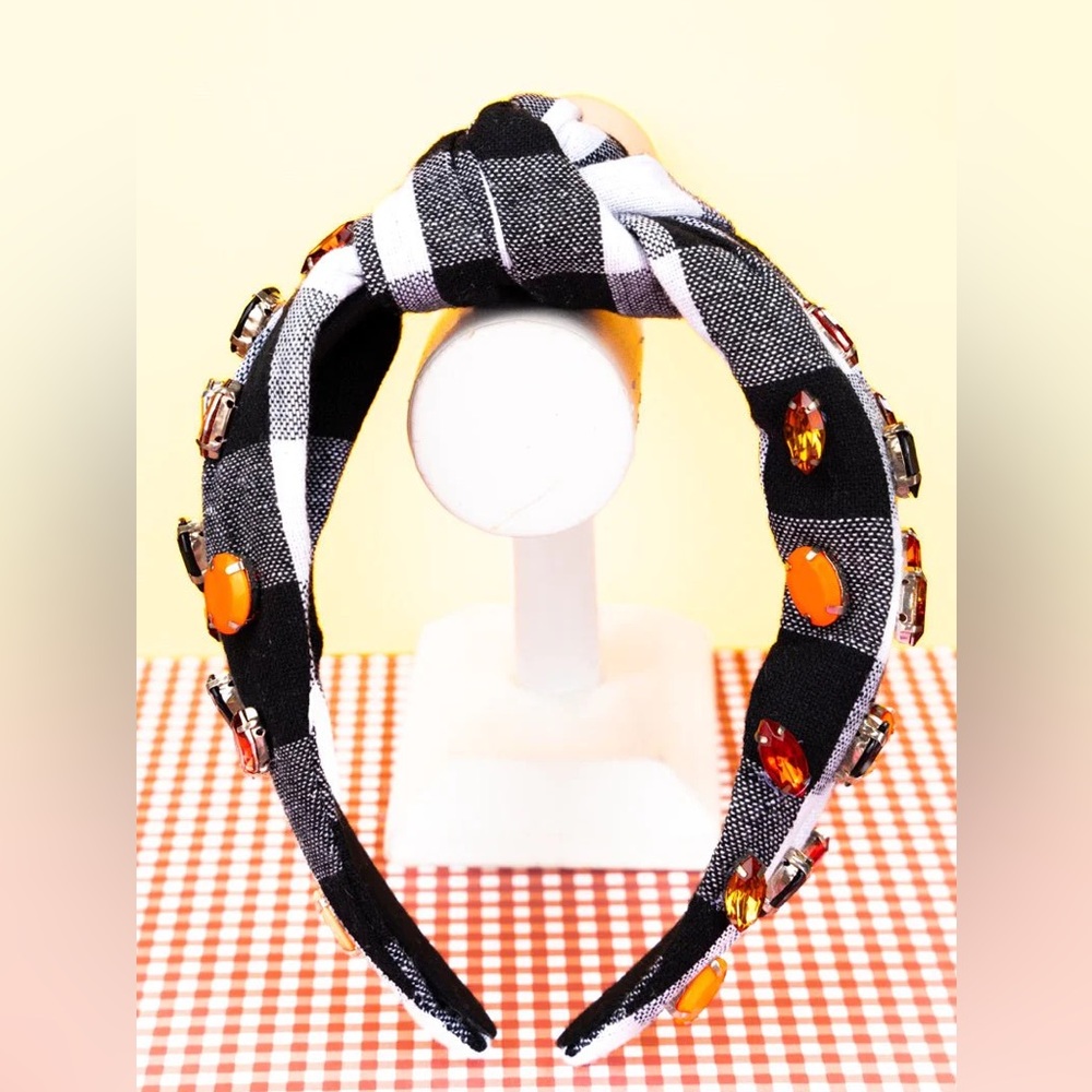 VIOLA PLAID IT'S FALL RHINESTONE BLACK KNOTTED HEADBAND
